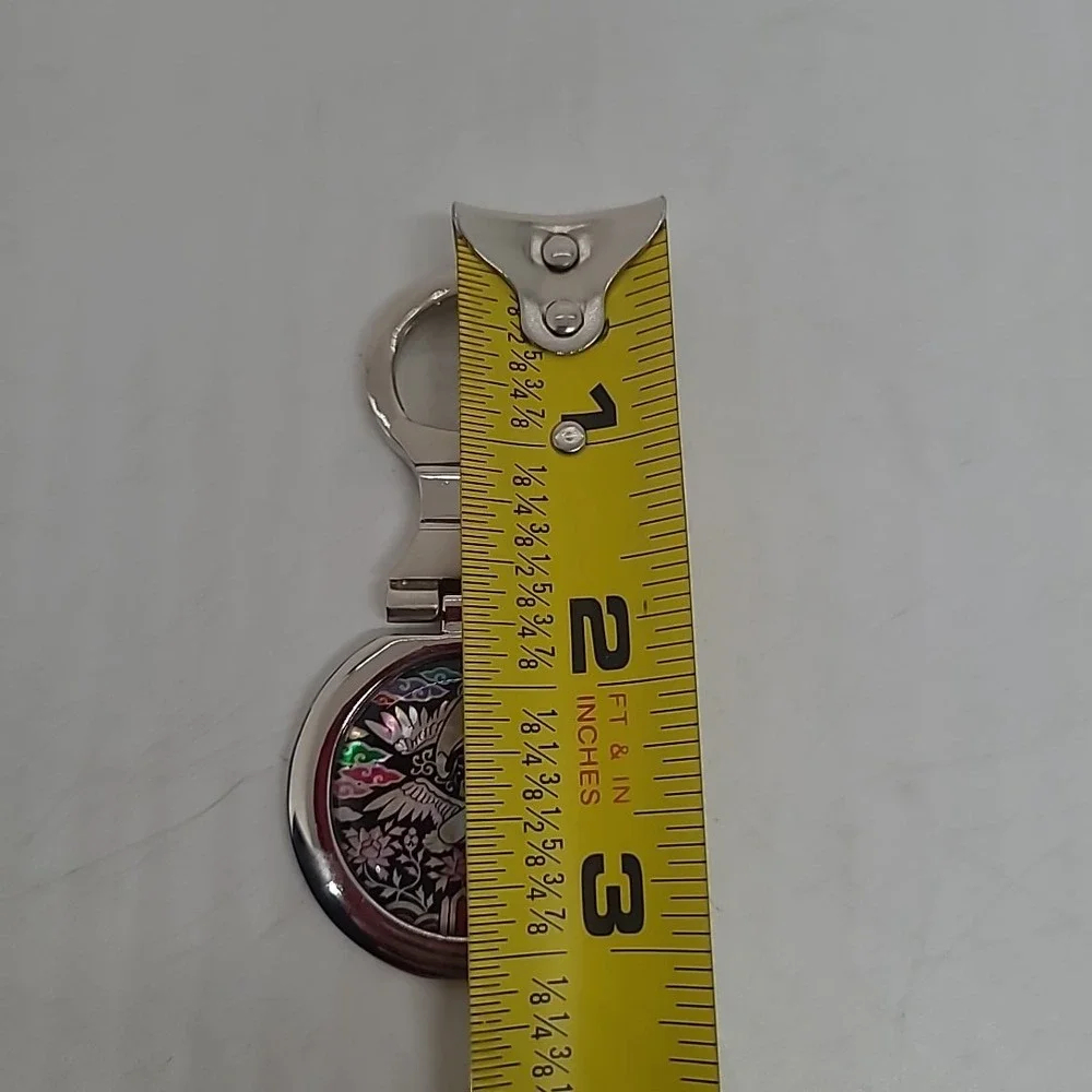 KLC Keychain Men Woman Silver Mother of Pearl Korean Crane Bird Floral Inlay Box